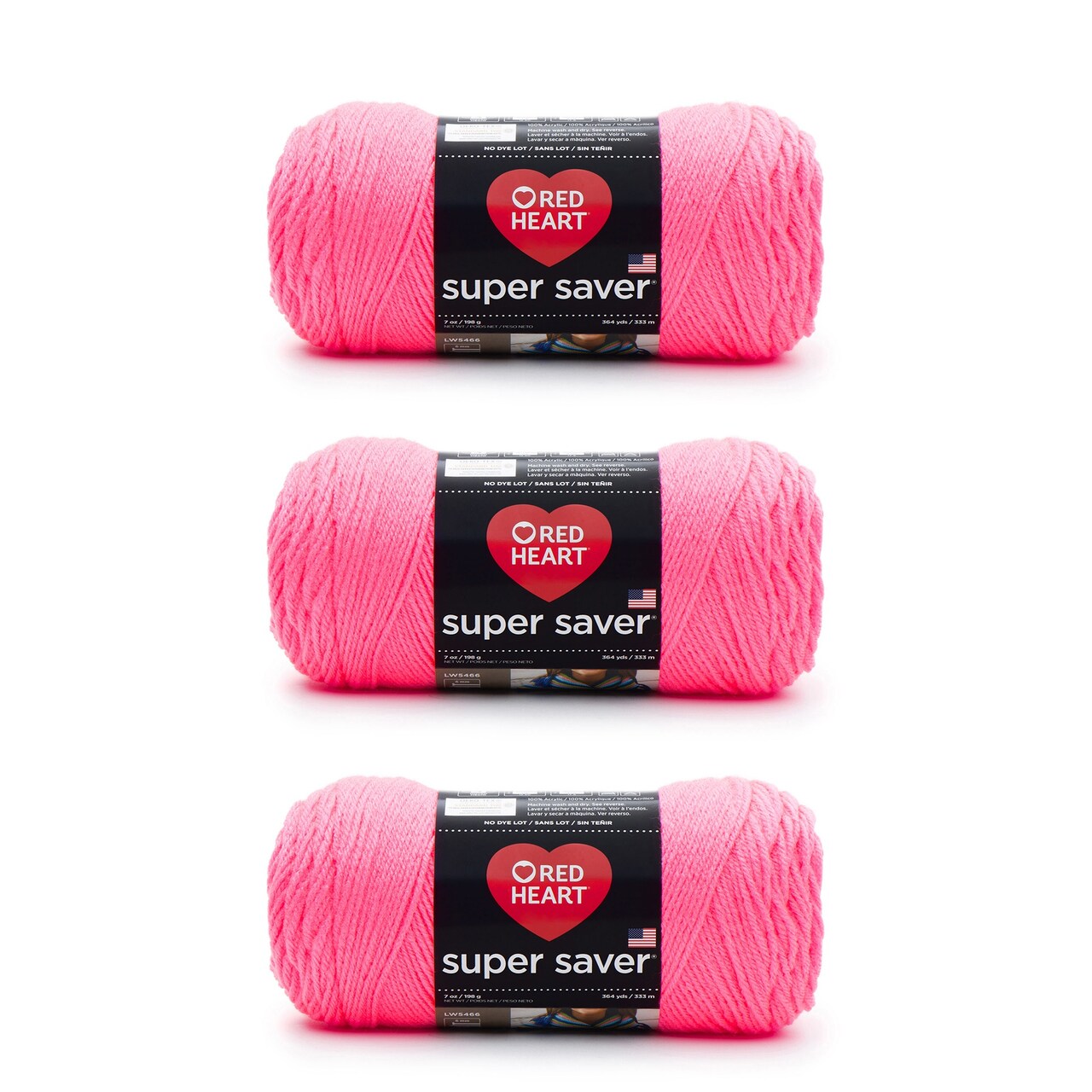 Red Heart Super Saver Pretty N' Pink Yarn - 3 Pack of 198g/7oz - Acrylic - 4 Medium (Worsted) - 364 Yards - Knitting/Crochet